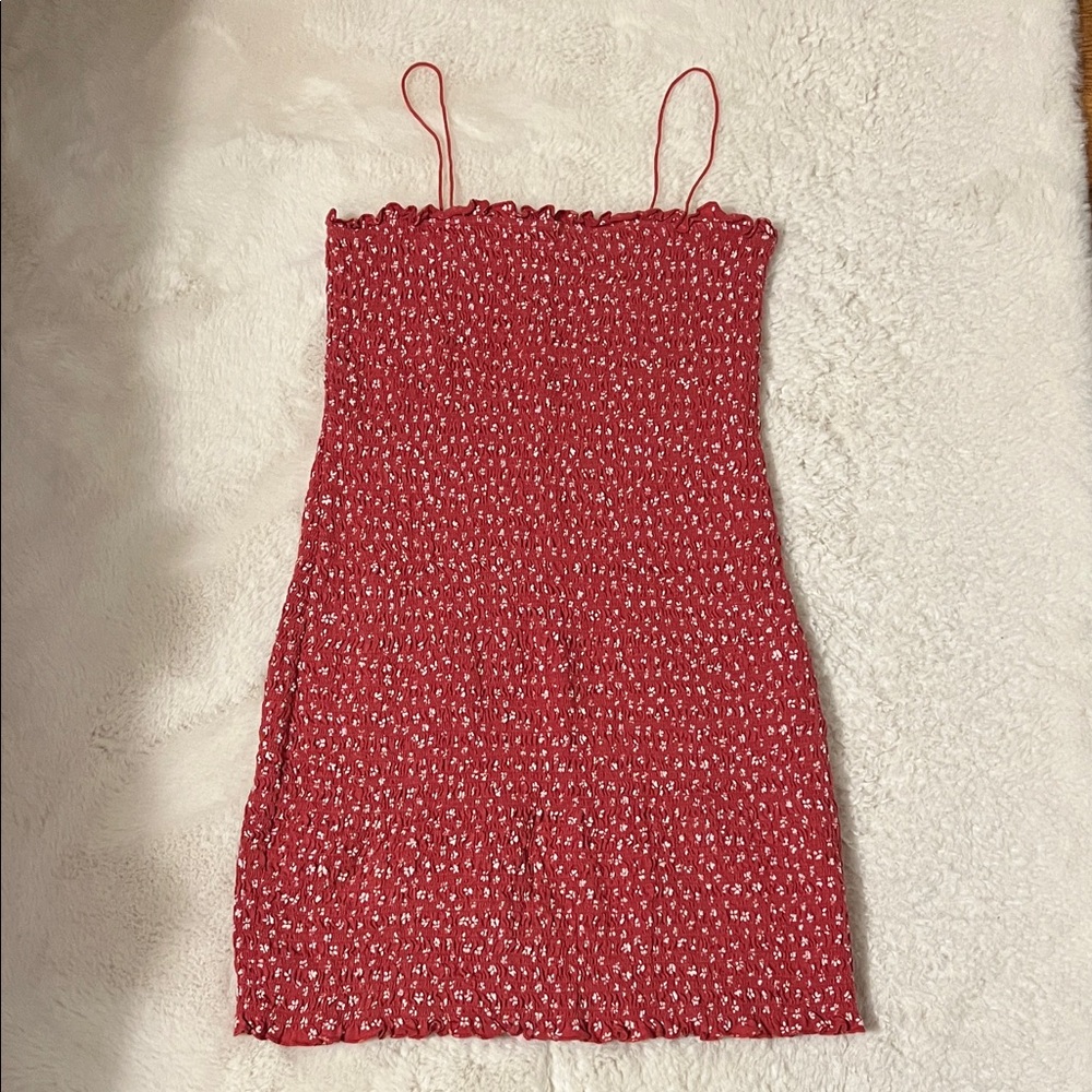 American Eagle Outfitters Red Floral Smocked Mini Dress